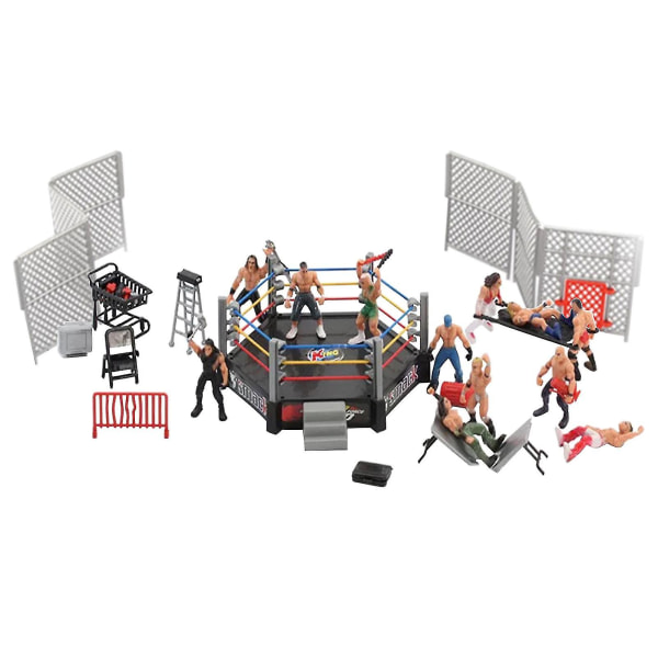 Ultimat 33-delad brottningslekset för barn, WWE Wrestler Warriors-leksaker med ring och realistiska tillbehör, roliga miniatyr-fighting-actionfigurer