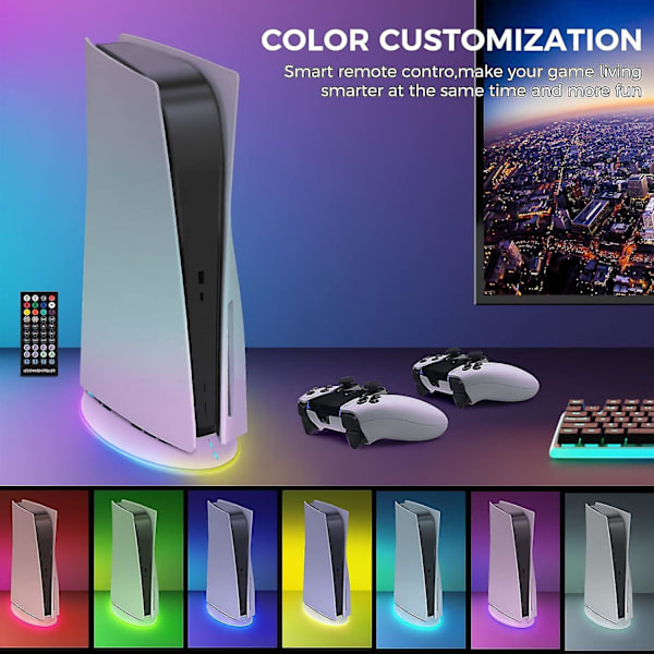 Auniq Ps5-stativ med 2 nivåer fläkt och RGB LED-lampa för Playstation 5-konsol Disc & Digital Edition, Ps5-kylstativ, Ps5-kylare, vertikalt stativ med