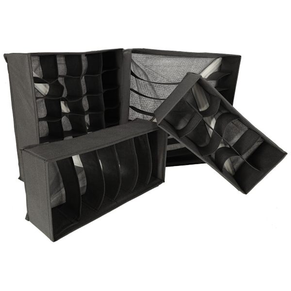 Underwear and Sock Drawer Organizer 4-pack Grey with Compartments