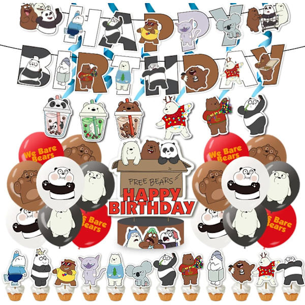 We Bare Bears Synttärijuhlat Koristeet Karhut Juhlatarvikkeet Sisältävät Onnellinen Syntymäpäivä Banneri Ilmapallot Kakun Koriste Cupcakes Koristeet