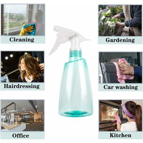 Sprayflaske, 500 ml tom plast sprayflaske med justerbart sprayhode (grønn + grå)