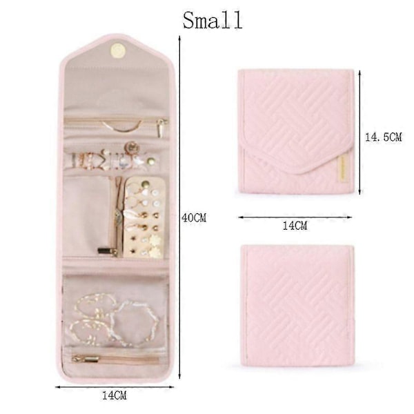 Smykkeoppbevaringspose, egnet for å bære flere ringer, halskjeder og armbånd, lett, lett å bære, rosa