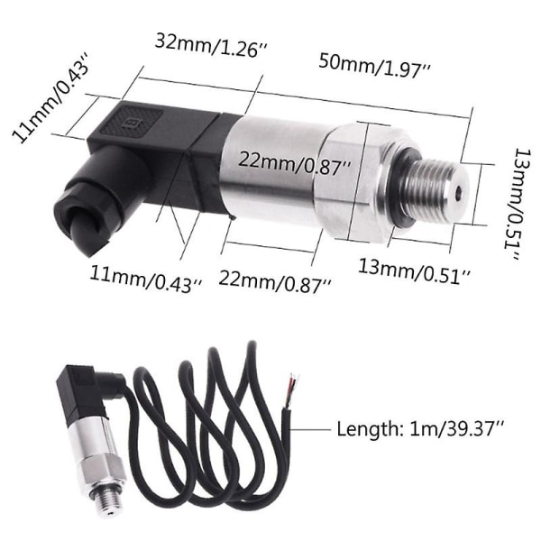 Tryckgivare Tryckomvandlare Sensor 0-10bar 9-32vdc G1/4 4-20ma 0.5%