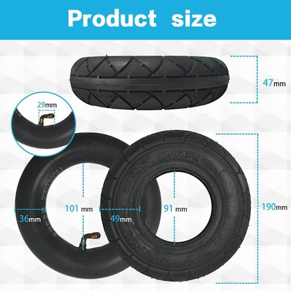 200x50 Däck & Slang Set för E100, e150, e200, Power Core E100, 360, , Epunk, E-Scooter Däck