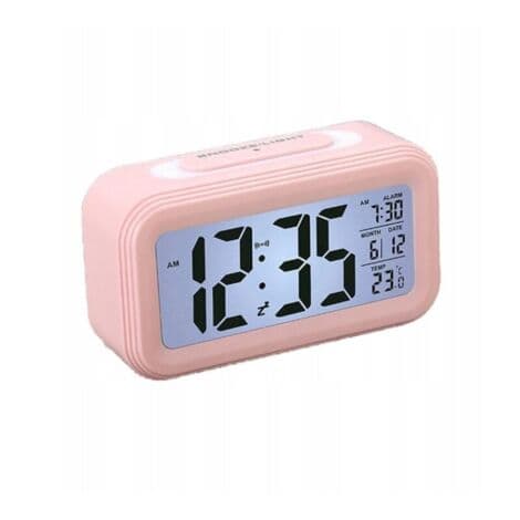 Multifunktionell Digital Väckarklocka LED Smart Ljuskraftig Klocka Temperatur Evighetskalender Rosa