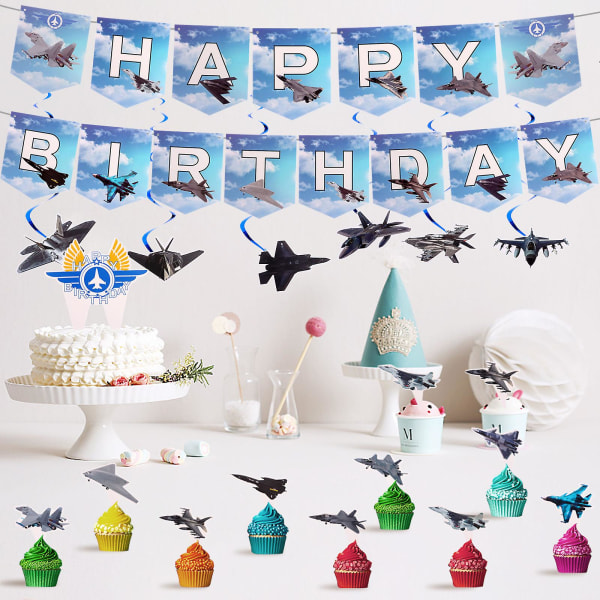 Dekorationer för flygplansfödelsedagsfest - Happy Birthday-tema