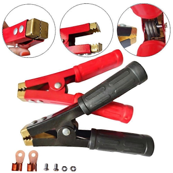 Krokodilklämma Bilbatteriklämma Koppar Bilbatteriklämma, med Isolermantel för Bilbatteri för Startkabel (2 Stycken)