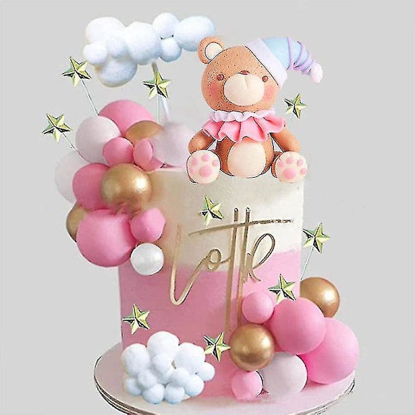 Blå Bjørn Kagepynt Sæt Dreng Pige Fødselsdag Sky Bjørn Cupcake Topper Babyshower Bjørn Tillykke Med Fødselsdagen Fest Dekoration Børn 1 År