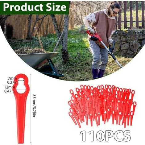 Erstatningsblader for gresstrimmere. 110 stk gressklipperblader. Plastblad for gresstrimmere, kompatibel med GC-CT 18/24 Li batteridrevet gresstrimmer