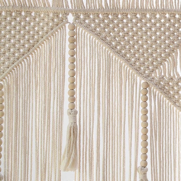 Makrame Vægophæng Boho Vævet Gobelin, Beige Hvid Kvast Dekorationsgardin Baggrund (Træpind Ikke Inkluderet)