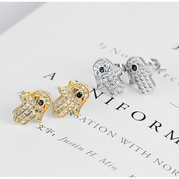Ondt Øye Hamsa Hånd Øredobber for Kvinner Gull Stift Rustfritt Stål Cubic Zirconia Hypoallergen Elegant Delikat Beste Små Smykker (Gull)