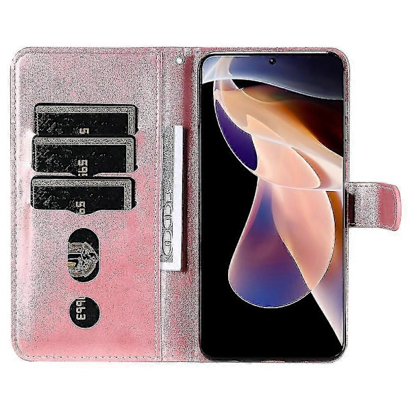 Plånboksfodral för Xiaomi Redmi Note 11 Pro Plus, premium PU-läder magnetisk stängning kortfack stativ dragkedjeficka mjukt TPU flip-fodral - Rosa