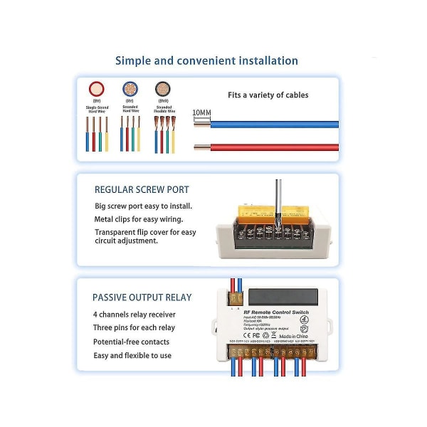 4-kanavainen langaton releohjain kaukosäätimellä 433,92 MHz RF AC90-250V 10A rele vastaanotin 2 kaukosäätimellä