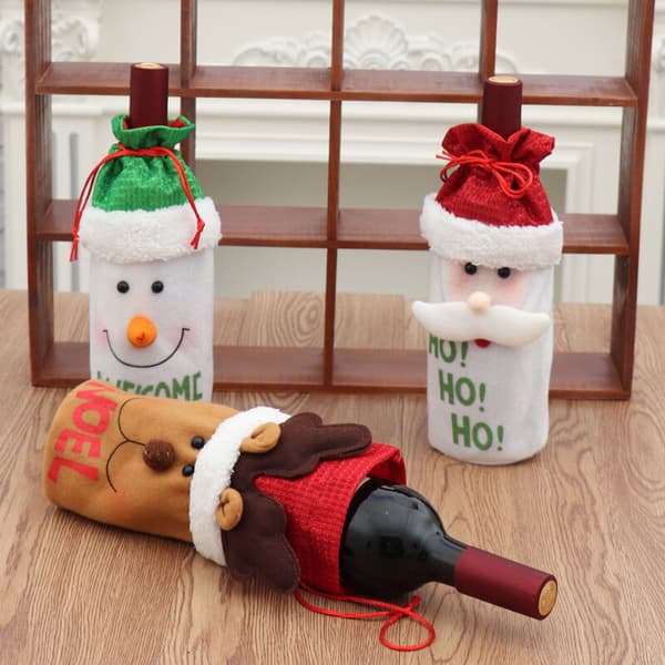 Jul Vinflaska Väska Present Tomte Snögubbe Älgmönster för Hemmet