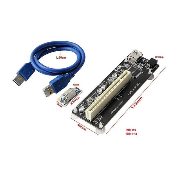 PCIE PCI-E PCI Express X1 til PCI Riser Kort Bus Kort Høj Effektivitet Adapter Konverter USB 3.0 Kabel