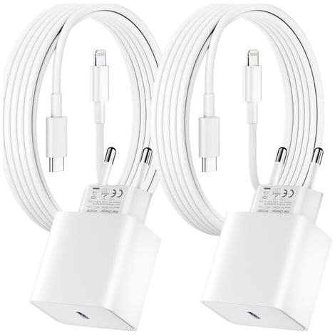 2-pak hurtigoplader til iPhone, PD USB-C vægstik med 2m USB-C til Lightning-kabel til iPhone 14/14 Pro/13/13 Pro/13 Pro Max/13 Mini