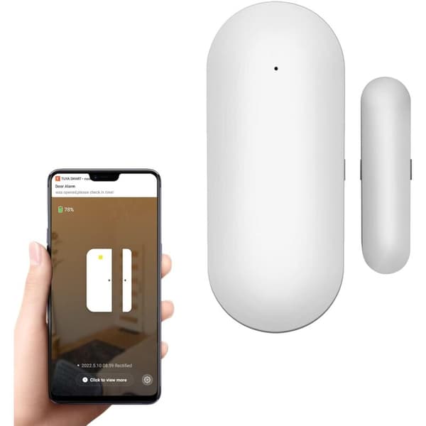Trådlöst hemlarmkit, WiFi dörr- och fönstersensor, smart dörrstatusdetektering, telefonvarningar, fungerar med Smart Life-appen
