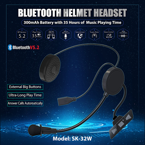 Motorcycle Helmet Headset Bluetooth 5.2 Black