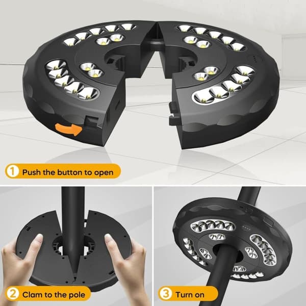 28 LED Parasolllys – 3 Lysmoduser – Oppladbart med Integrert Klemme – For Utendørsfester, Terrasse, Strand, Hage