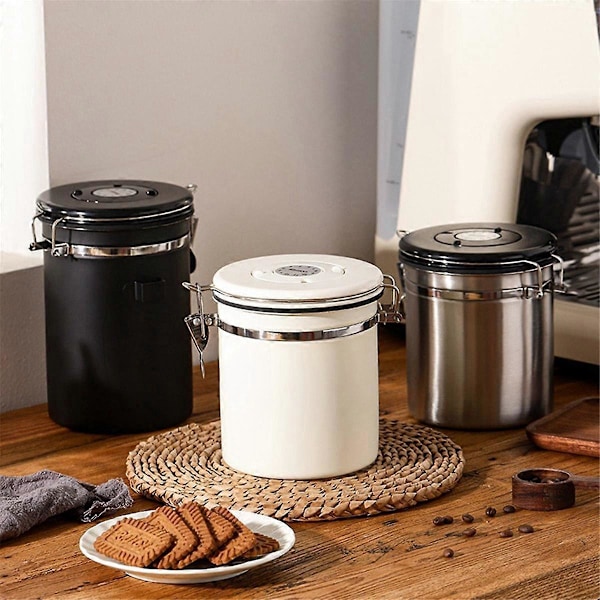 Kaffebeholder Lufttæt Bønnebeholder med Datosporing Rustfrit Stål Køkken Opbevaringsboks 1,8L