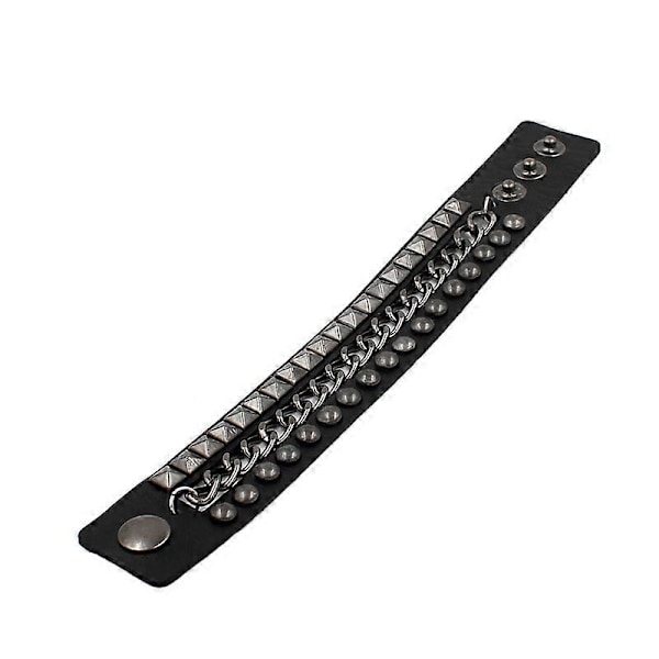 Mænd Kvinder Punk Rock Ægte Læder Multi Lag Spike Besat Nitter Rem Wrap Biker Læder Manchet Armbånd Armring, Sort
