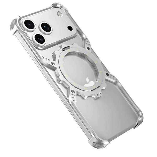 TKdaddy Magnetisk deksel til iPhone 17 Pro Max med lysende støtte og X-formet støtfanger i aluminiumslegering, sølv