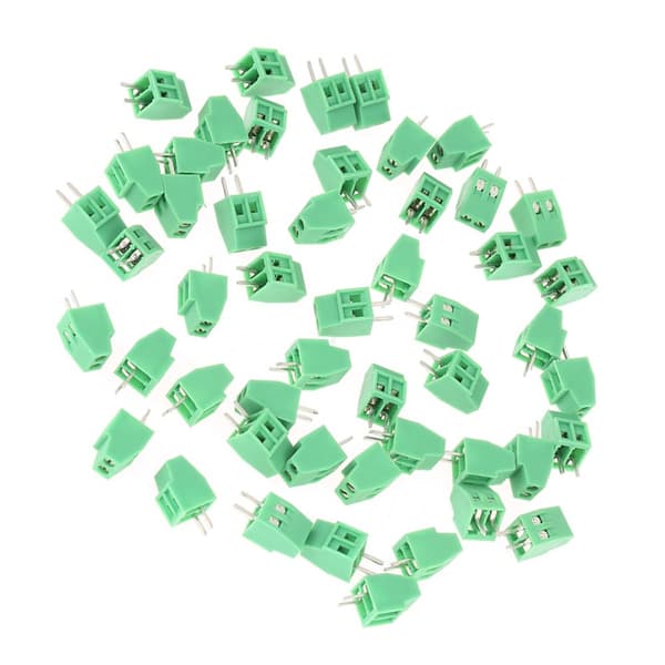 Grøn PCB Universal Skrueterminalstik (50 stk/sæt, 2 ben, 2,54 mm afstand)
