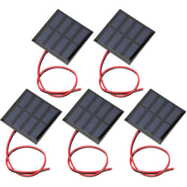 Minisolarpanel, 5 stycken, Strömmodul, panel med 30CM röd och svart kabel, DC2V 150mA