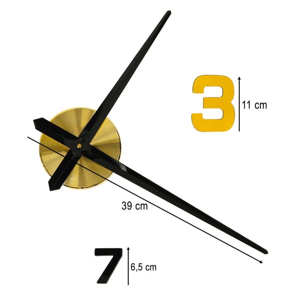 Self-adhesive DIY Wall Clock 100–120 cm Black/Gold, AA Battery