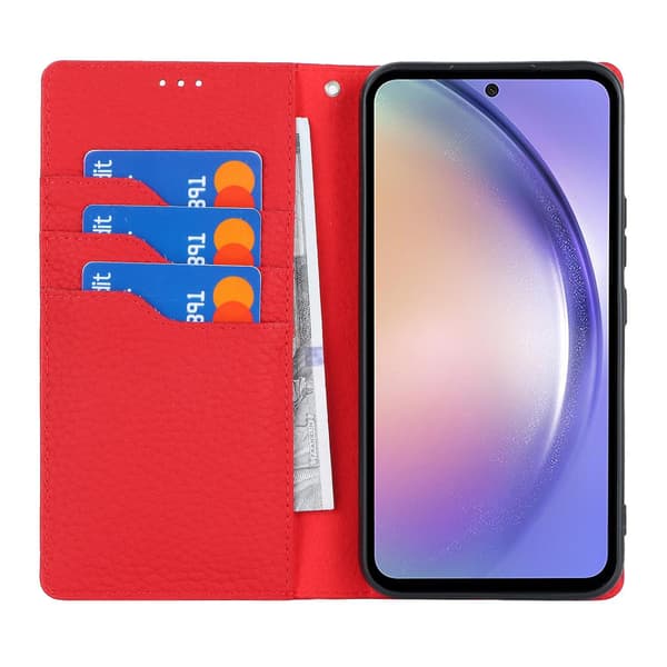 Ægte Ko-Læder Flip Case Wallet Stativ Telefon Case med Rem til Samsung Galaxy A54 5G