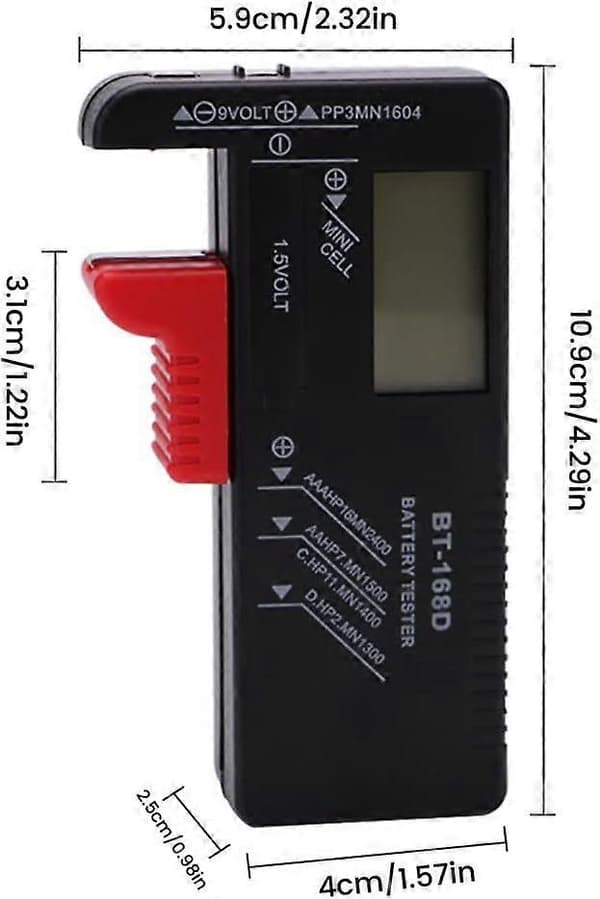 BT-168D Universal Digital Batteritester Volt Checker, Digital Batteritester, Knapcelle Spændingstester, til AA, AAA, C, D, 9V, 1.5V, Knapcelle B