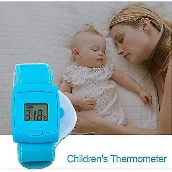 LCD Bluetooth Barntermometer, Bluetooth Kroppstemperaturövervakningsarmband Blå