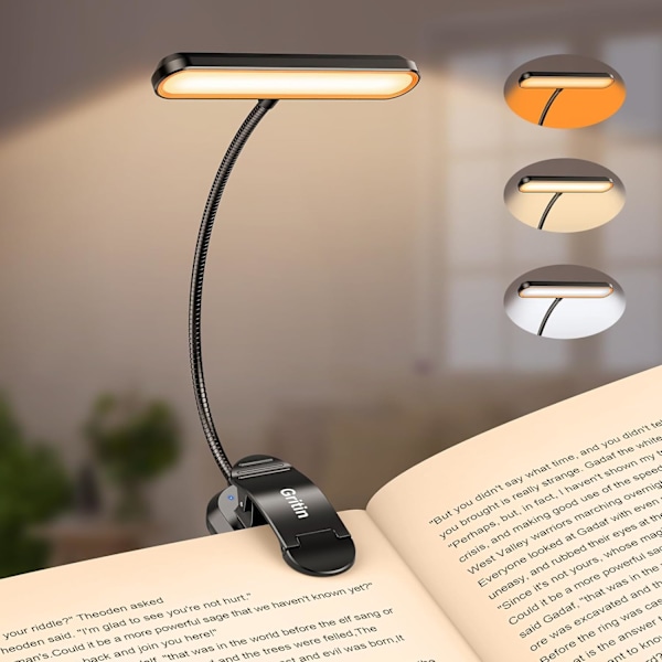 Gritin 19 LED -kirjavalo lukemiseen, 3 tilaa ja 5 kirkkautta, muistitoiminto, leveä valo, 50H USB-C, joustava kaulalamppu sängylle/pöydälle