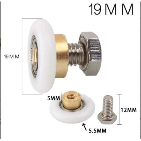 Sett med 4 erstatningsruller for skyvedører til dusj, 19 mm diameter