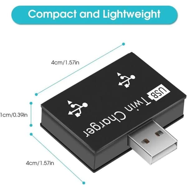 2x USB2.0 2 porte, bærbar USB-hub med 2 porte, han til dobbelt hun USB-adapter til bærbare computere, stationære computere (sort)