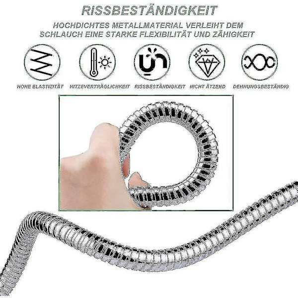 Brusheslange (150 cm), Rustfrit Stål Look, Brusheslanger, Brusheslange, Bruser