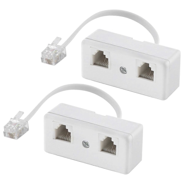 Tovejs Telefon Splittere, RJ11 6P4C Kabel Telefon Væg Adapter og Splitter, Han til 2 Hun Konverter til Fastnet (Hvid, 2 Pak)