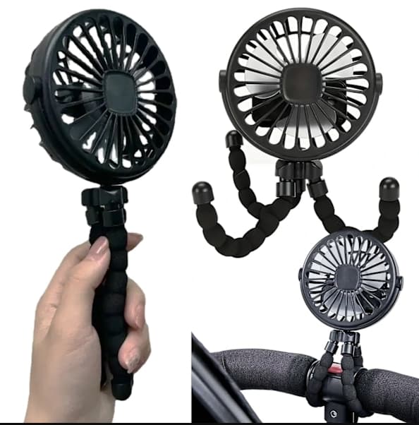 Fleksibel Klapvognsventilator - Genopladelig Bærbar Ventilator, sort