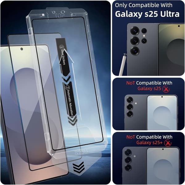2-Pack Screen Protector compatible with Samsung S25 Ultra – With Mounting Frame