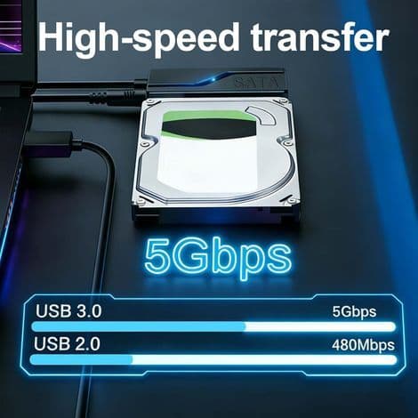 SATA til USB 3.0-kabel, SATA til USB 3.0-adapter for 2,5\" og 3,5\" HDD/SSD-harddisker, 5 Gbps ekstern harddiskadapterkabel kompatibel med Windows