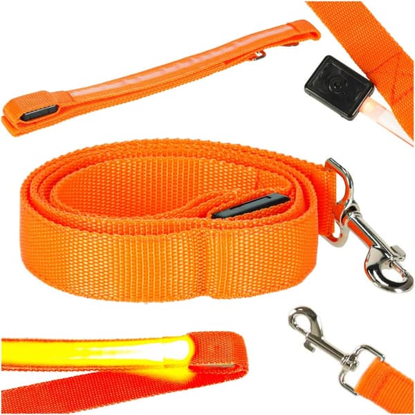 Hundebånd med LED 3 moduser 120 cm oransje, batterier inkludert
