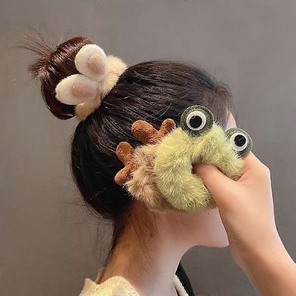 4 kpl söpöjä pehmoisia hiuslenkkejä scrunchie-hiuslenkkejä taaperoille, söpöjä pörröisiä joustavia hiuslenkkejä, hiusrenkaita, kawaii-hiusklipsejä, vihreä, pinkki, valkoinen ja ruskea 7,5*11cm