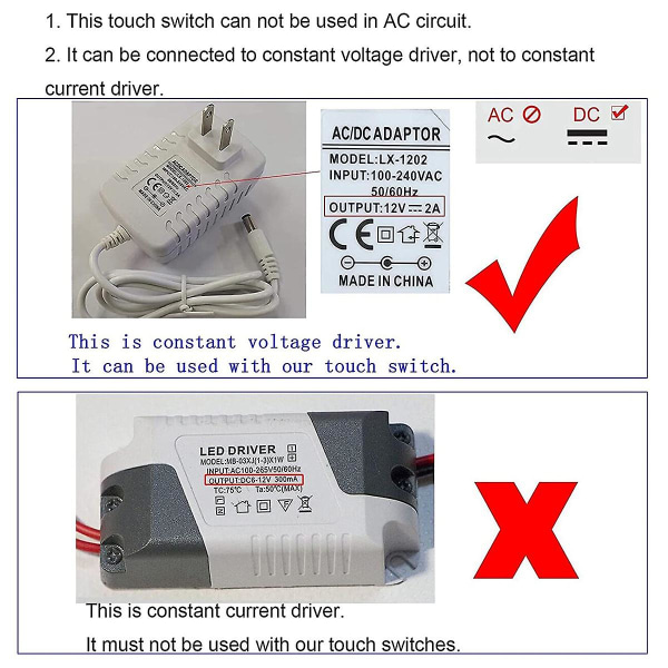 2 st touch-dimmerbrytare DC3.7v 5v 12v steglös dimmerbrytare sensor för LED-ljus, husbil, skåp, Wa