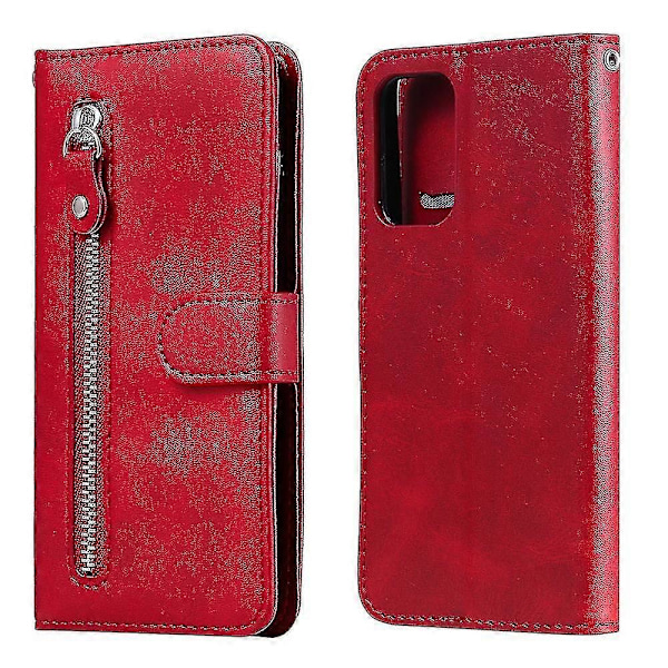 Plånboksfodral för Samsung Galaxy A72 5g/4g, premium Pu-läder magnetisk stängning kortfack stativ dragkedjeficka mjukt Tpu flip-fodral - Röd