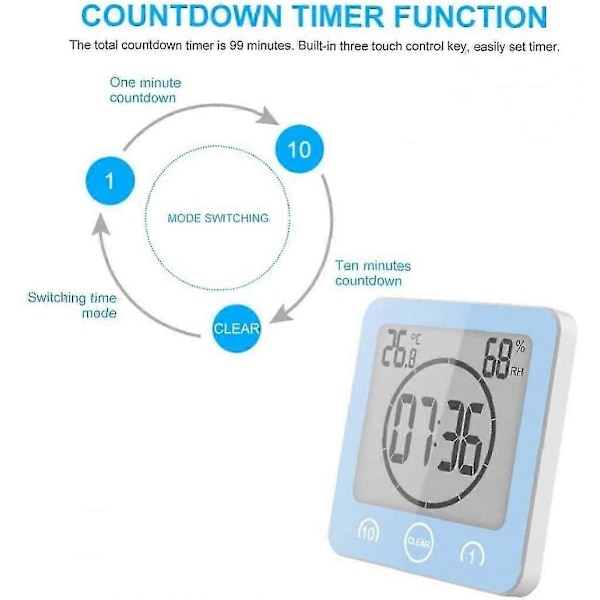 Digital LCD-display Vattentät Badrums Väggklocka Temperatur Timer