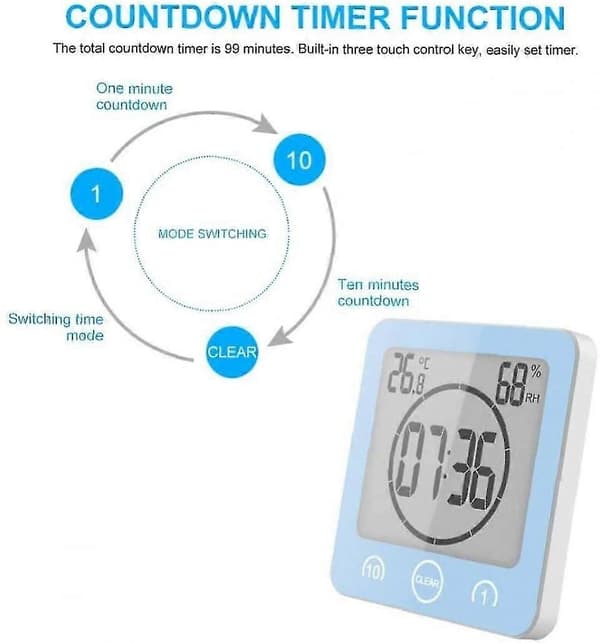 Digitalt LCD Display Vandtæt Badeværelse Væg Ur Temperatur Timer