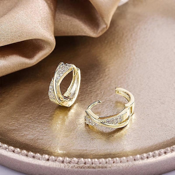 Örhängen Kubisk Zirkonia Brosk Manschett Diamant Allergivänliga 14K Guldpläterade Lyx Mode Runda Cirkel Örhängen Smycken Gåva för Män Kvinnor