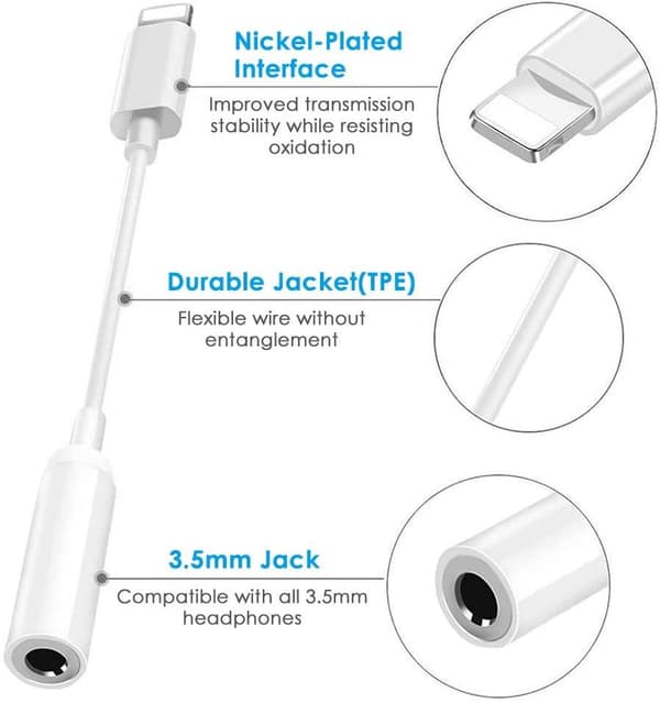 2x BT Lightning til 3,5 mm adapter for hodetelefoner BT lyd og samtaler