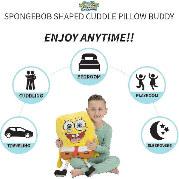 SpongeBob barnsängkläder Supermjuk plysch, kramkudde Buddy, One Size, av Franco