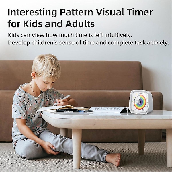 60-Minutters Visuel Timer med Natlys, Nedtællingstimer, Pomodoro Timer med Regnbue Mønster til Børn og Voksne
